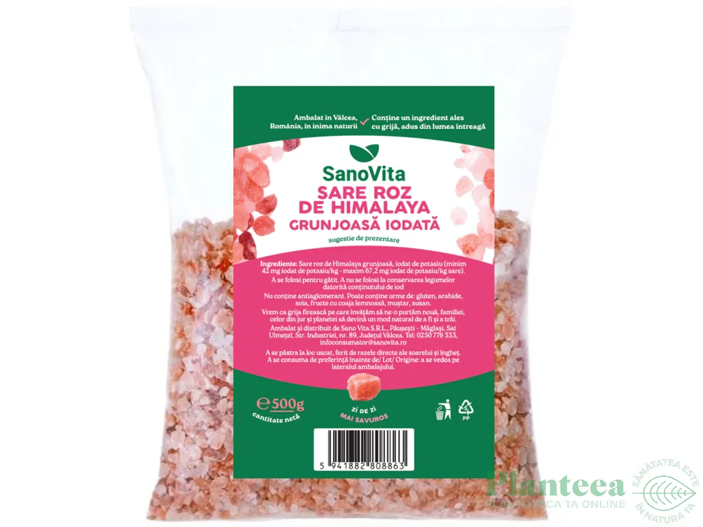 Sare roz grunjoasa Himalaya iodata 500g - SANOVITA