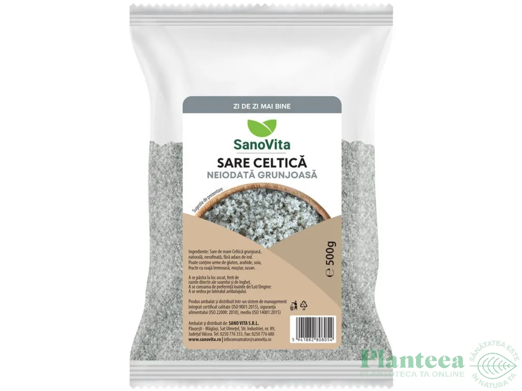 Sare celtica grunjoasa neiodata 500g - SANOVITA