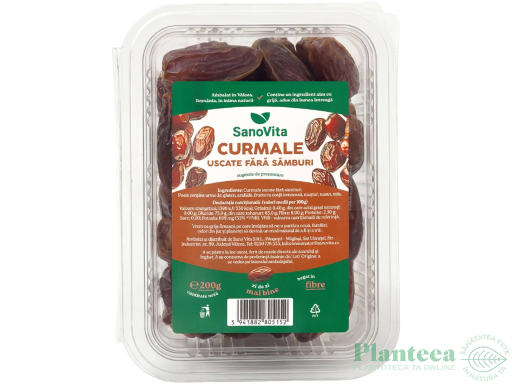 Curmale uscate fara samburi 200g - SANOVITA