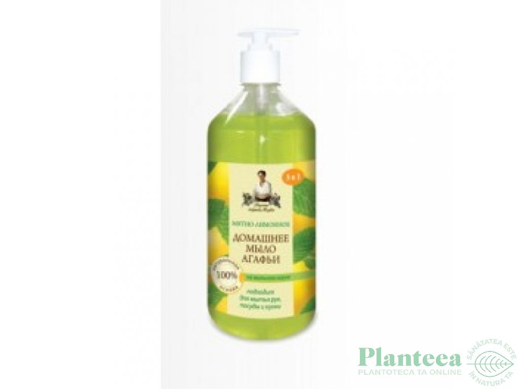 Detergent lichid vase sapunarita menta lamaie {m} 1L - SAPUNUL BUNICII AGAFIA