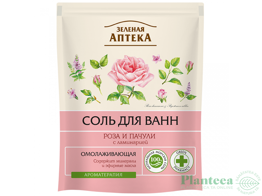 Sare baie rejuvenanta uleiuri patchouli trandafir 500g - ZELENAYA APTEKA