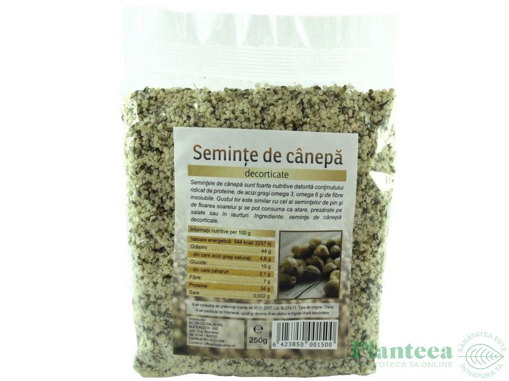 Seminte canepa decorticate natur 250g - DECO ITALIA