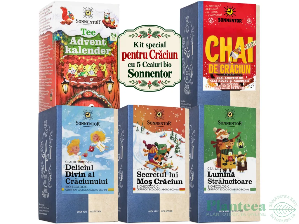 Kit 5Ceaiuri Craciun plicuri [Calendar + Secretul + Deliciul + Chai + Lumina] eco 5b - SONNENTOR