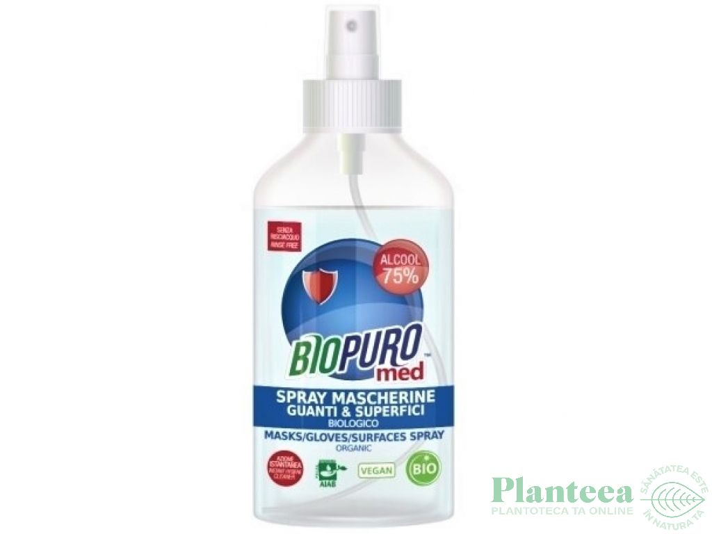 Spray igienizant masca manusi suprafete 75%alcool bio 250ml - BIOPURO