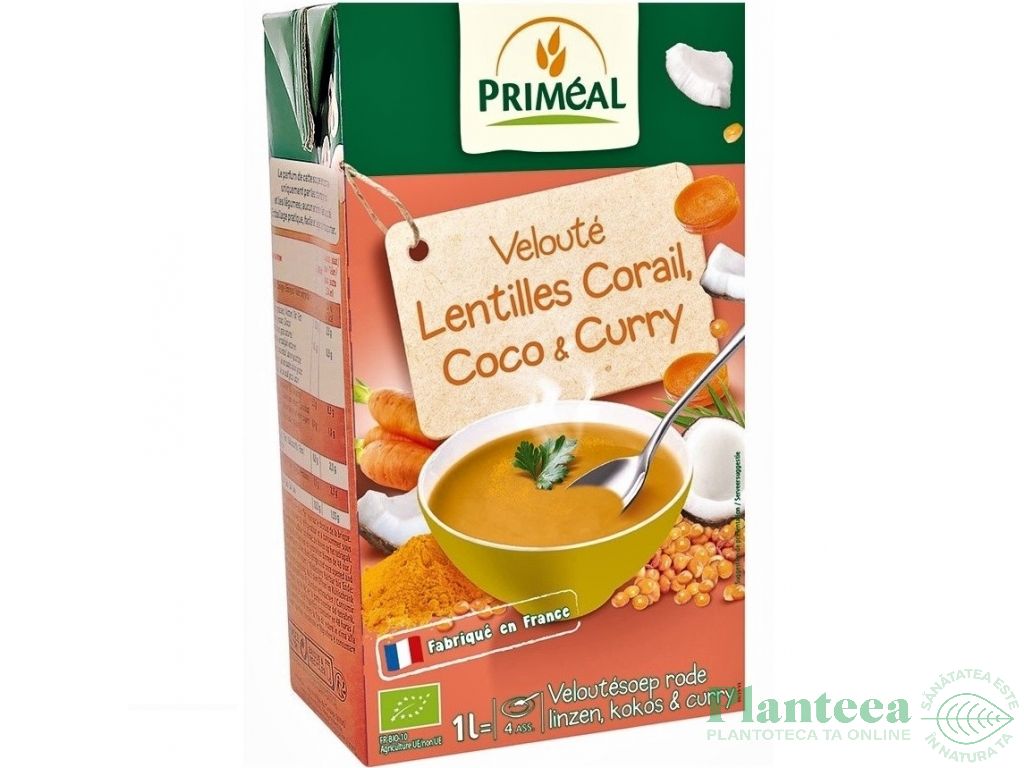 Supa crema linte rosie lapte_cocos curry eco 1L - PRIMEAL