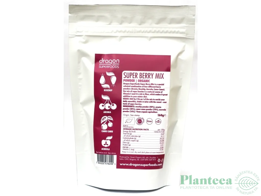 Pulbere mix super berry raw bio 160g - DRAGON SUPERFOODS