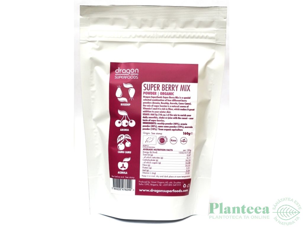 Pulbere mix super berry raw bio 160g - DRAGON SUPERFOODS