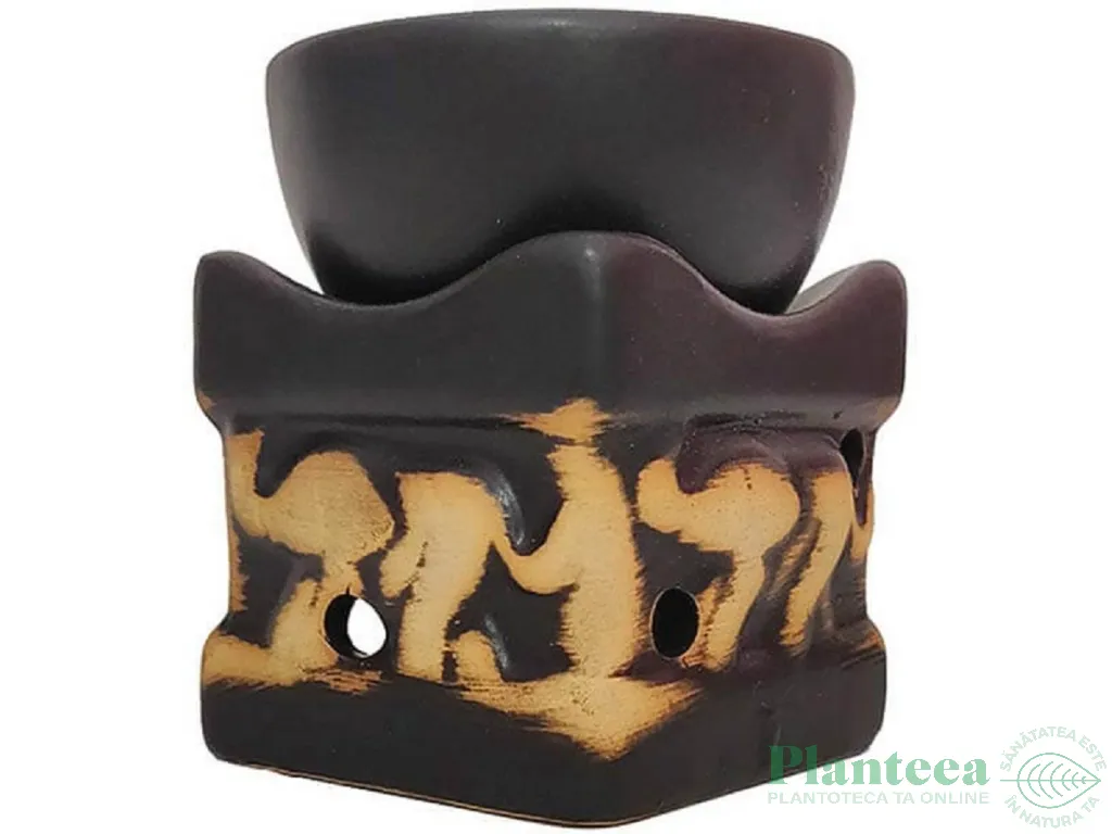 Vas ceramic ulei aromaterapie elefant negru~crem 8x6.5cm mic 1b - LCA