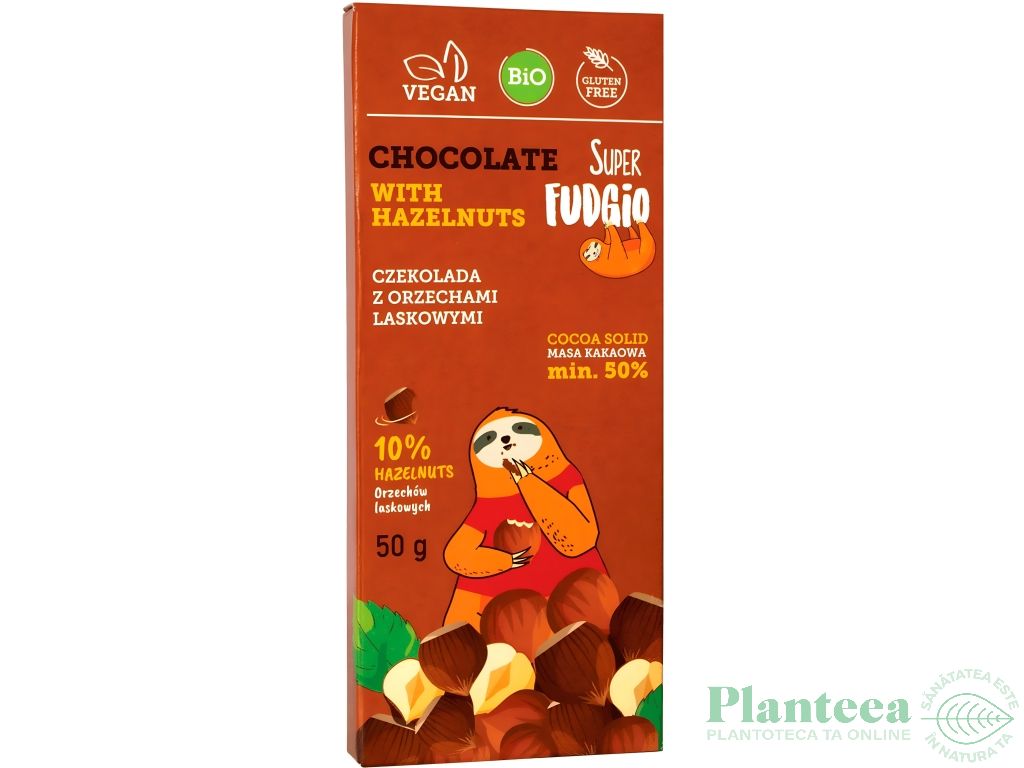 Ciocolata vegana alune padure fara gluten bio 50g - SUPER FUDGIO