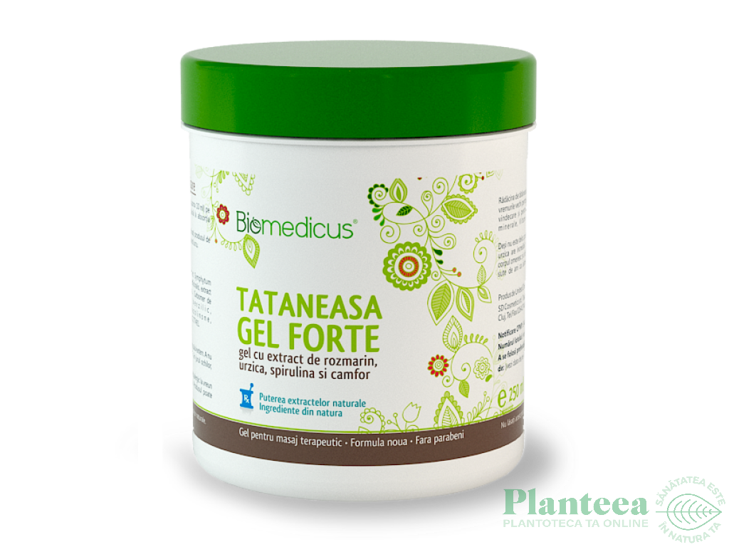 Gel tataneasa Forte rozmarin urzica spirulina camfor 250ml - BIOMEDICUS