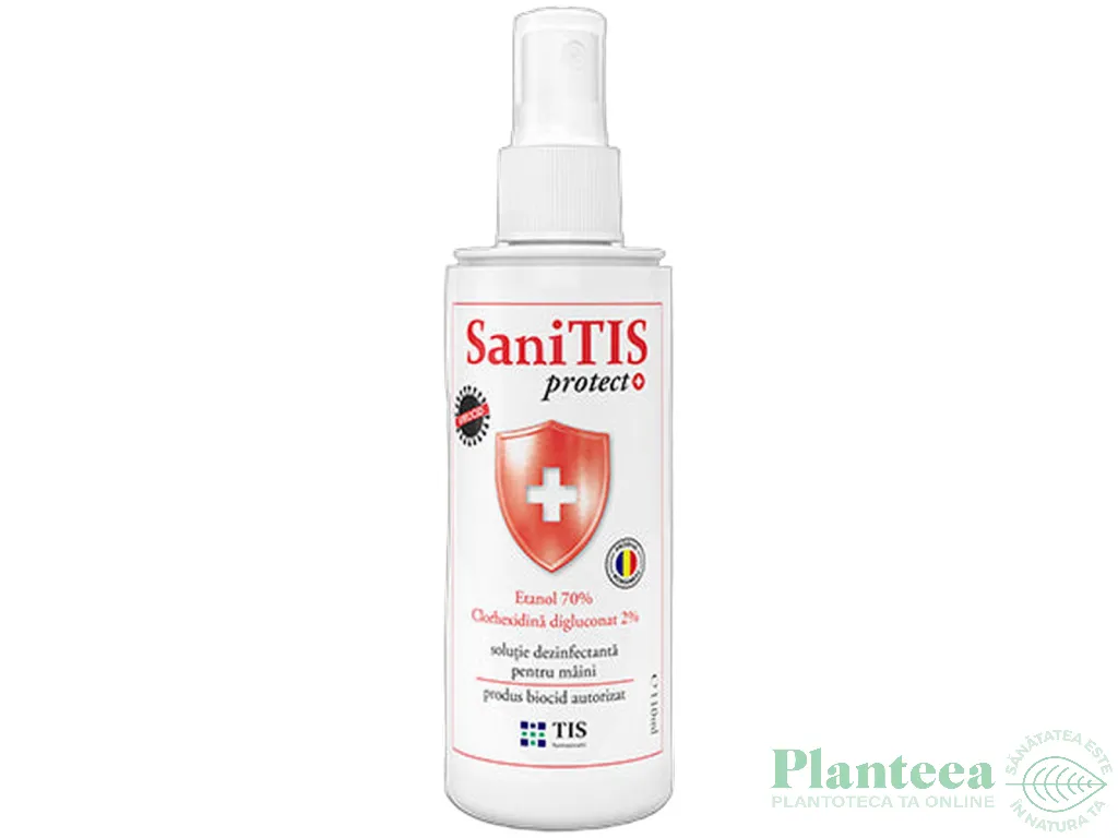 Solutie igienizanta maini suprafete 70% etanol clorhexidina digluconat 2% SaniTis 110ml - TIS