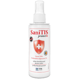 Solutie igienizanta maini suprafete 70% etanol clorhexidina digluconat 2% SaniTis 110ml - TIS
