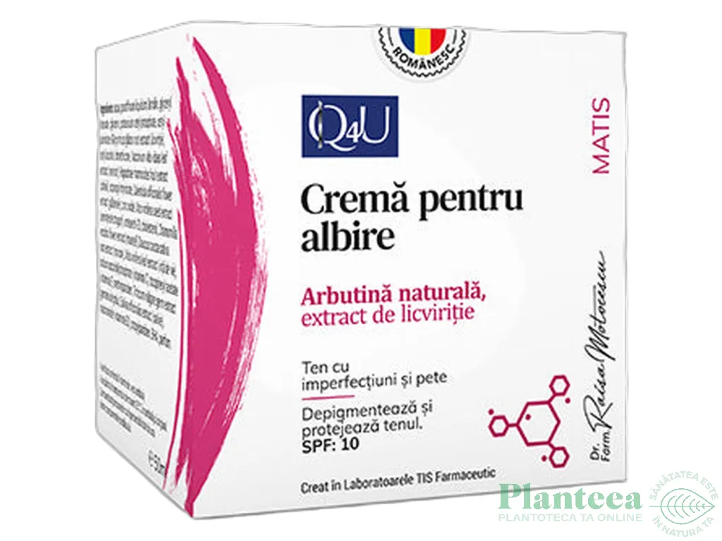 Crema albire arbutina licviritie spf10 Q4U MaTis 50ml - TIS