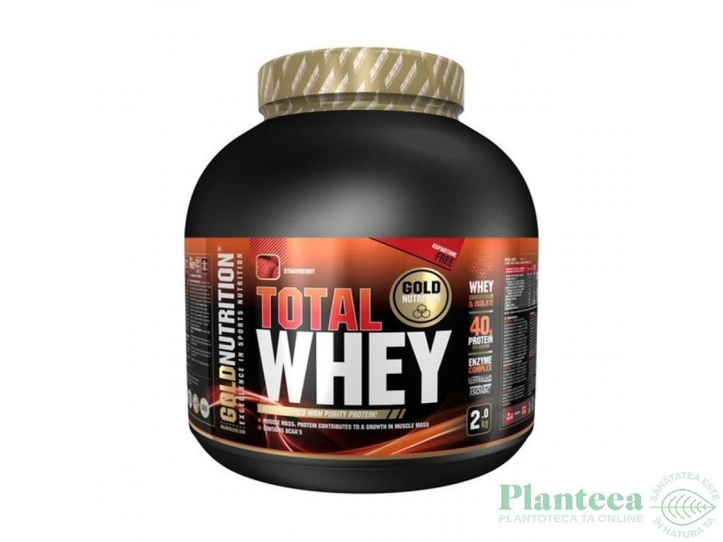 Pulbere proteica Total Whey capsuni 2kg - GOLD NUTRITION