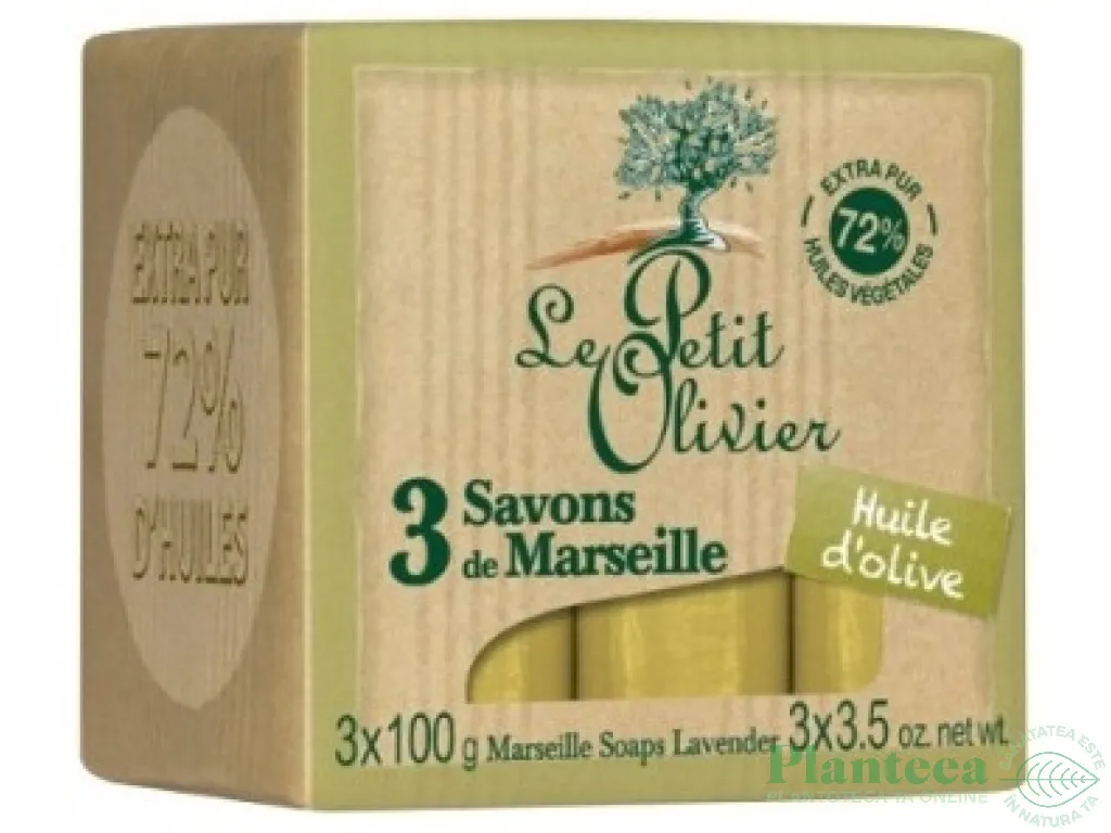Sapun Marsilia pur 72% ulei masline 3x100g - LE PETIT OLIVIER