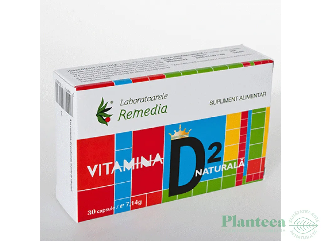 Vitamina D2 1000ui naturala 30cps - REMEDIA