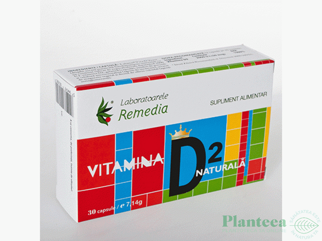 Vitamina D2 1000ui naturala 30cps - REMEDIA