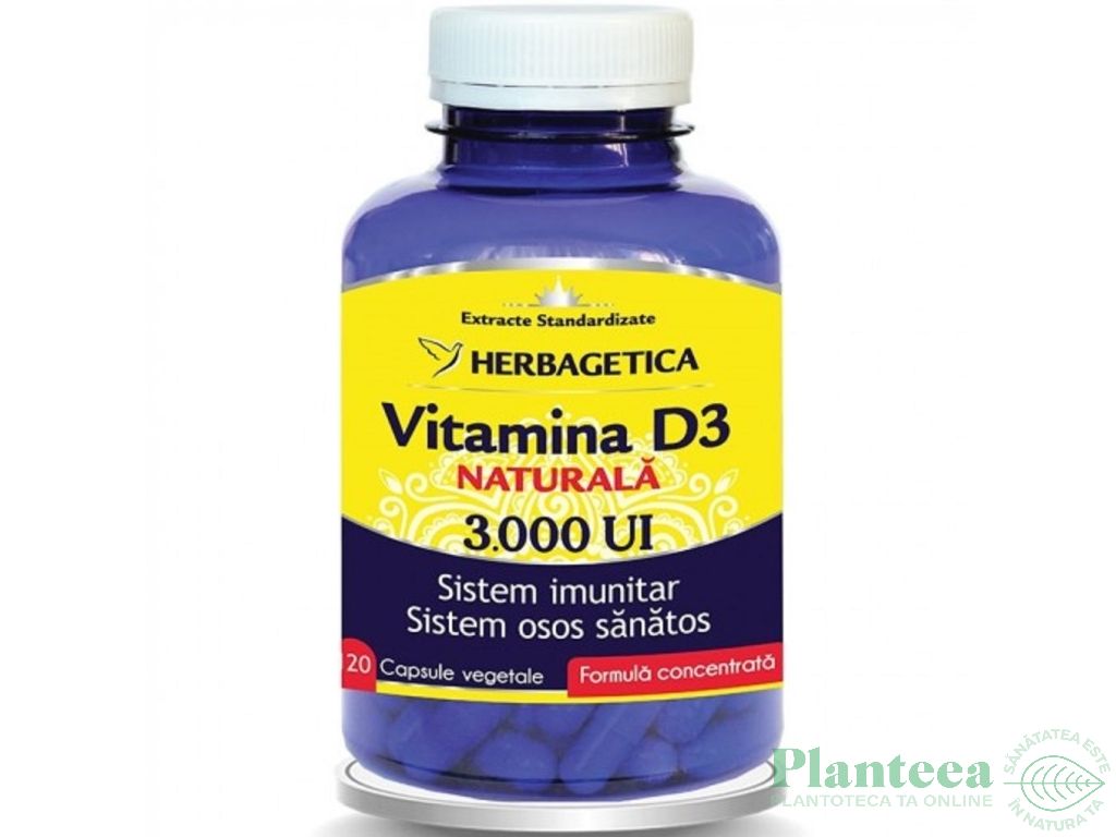 Vitamina D3 naturala 3000ui 120cps - HERBAGETICA