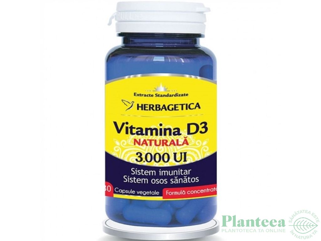Vitamina D3 naturala 3000ui 30cps - HERBAGETICA