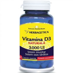 Vitamina D3 naturala 3000ui 30cps - HERBAGETICA