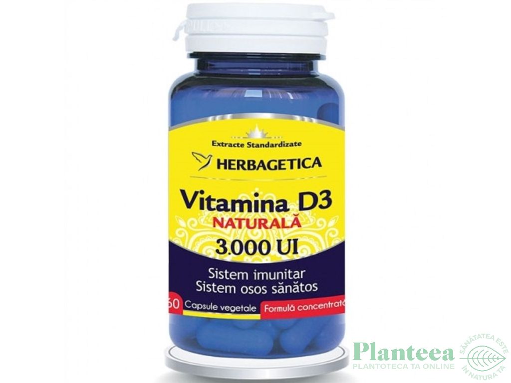 Vitamina D3 naturala 3000ui 60cps - HERBAGETICA