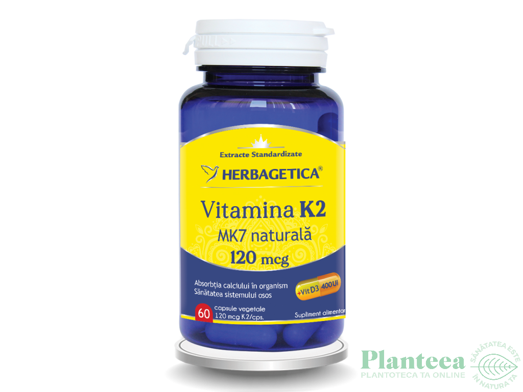 Vitamina K2 MK7 naturala 120mcg 60cps - HERBAGETICA