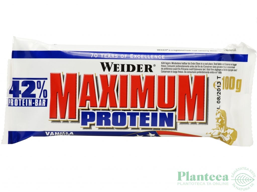 Baton proteic 42% MaximumProtein vanilie 100g - WEIDER