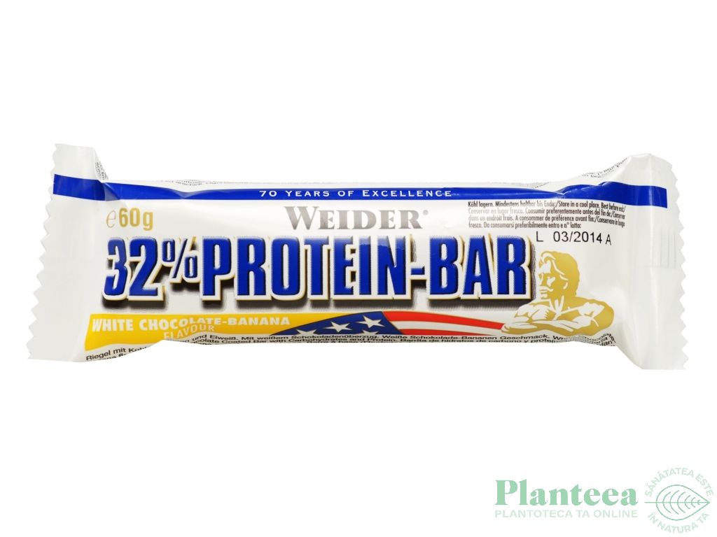 Baton proteic 32% ProteinBar ciocolata alba 60g - WEIDER