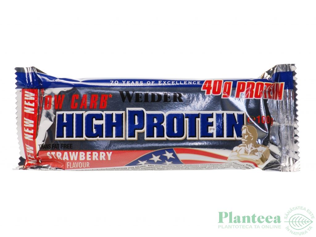 Baton proteic 40% HighProtein capsuni 100g - WEIDER