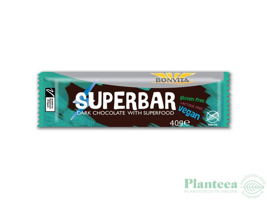 Baton ciocolata neagra superfood Bonbarr fara gluten eco 40g - BONVITA