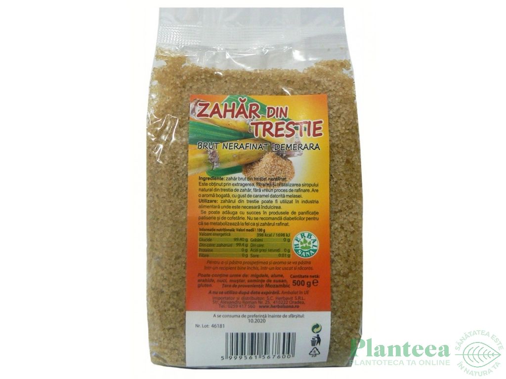 Zahar brut trestie nerafinat Demerara 500g - HERBAL SANA