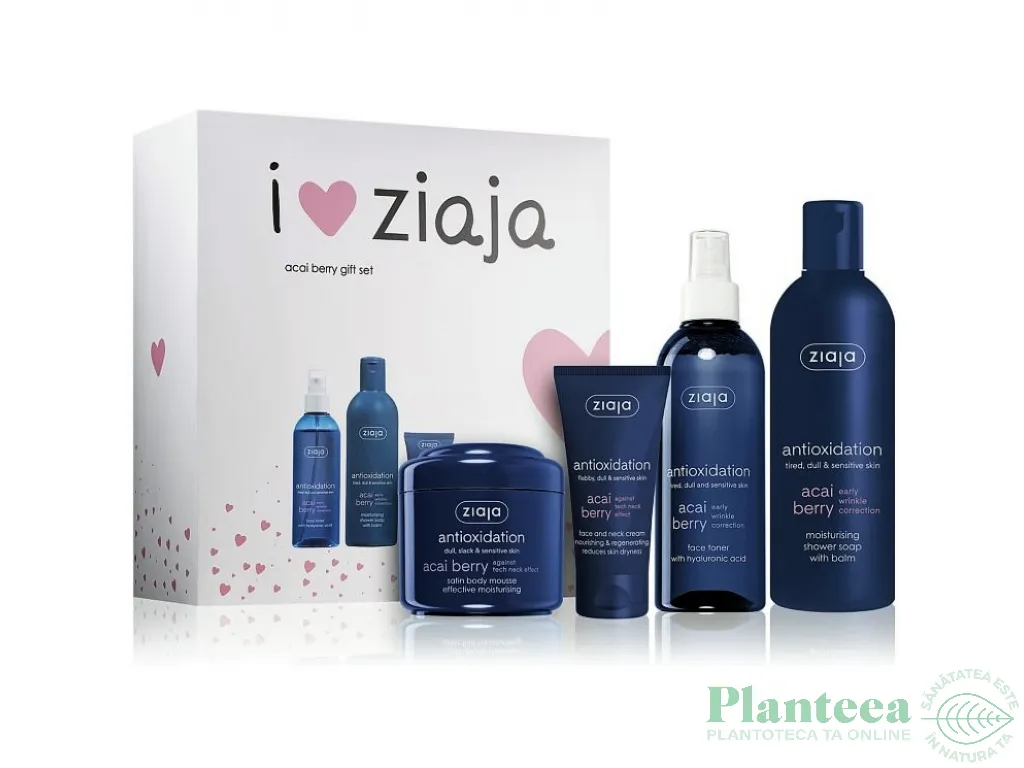 Caseta cadou Acai Berry [Crema fata gat 50ml+Toner facial 200ml+Sapun balsam dus 300ml+Mousse corp 200ml] 4b - ZIAJA