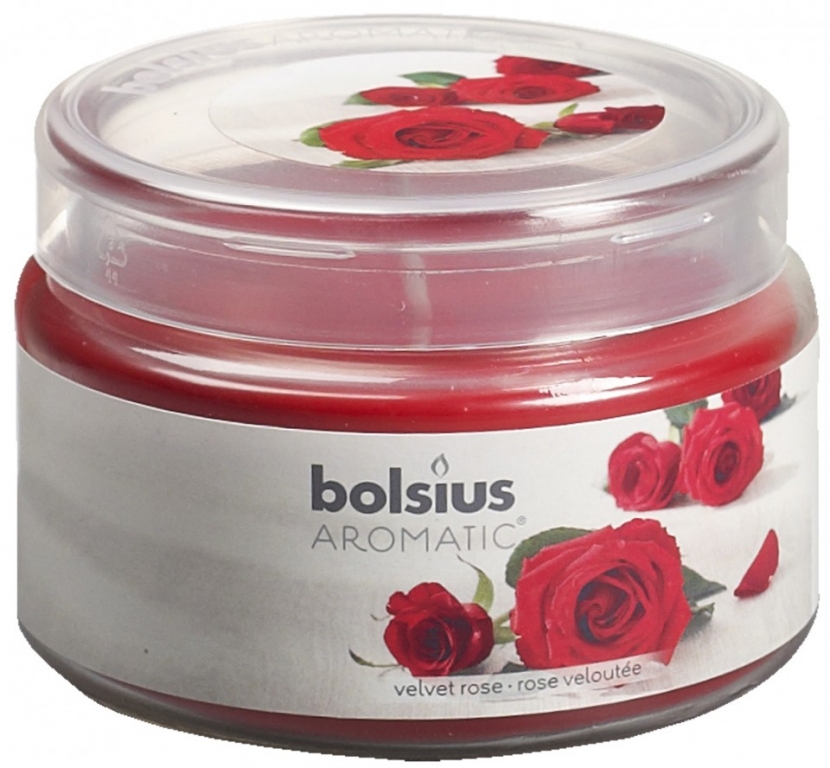 Lumanare parfumata pahar cu capac 26h trandafir 370g - BOLSIUS