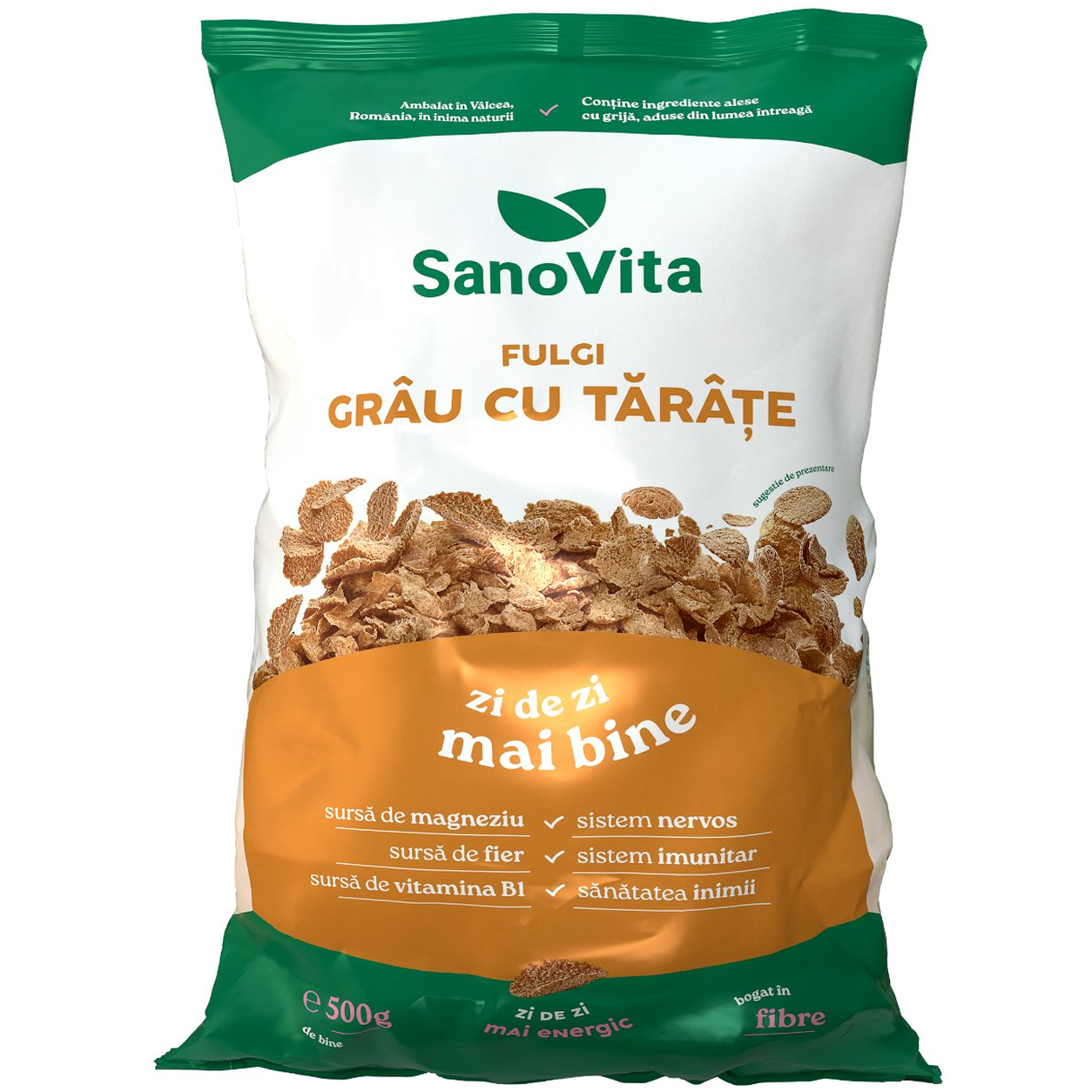 Fulgi grau cu tarate 500g - SANOVITA