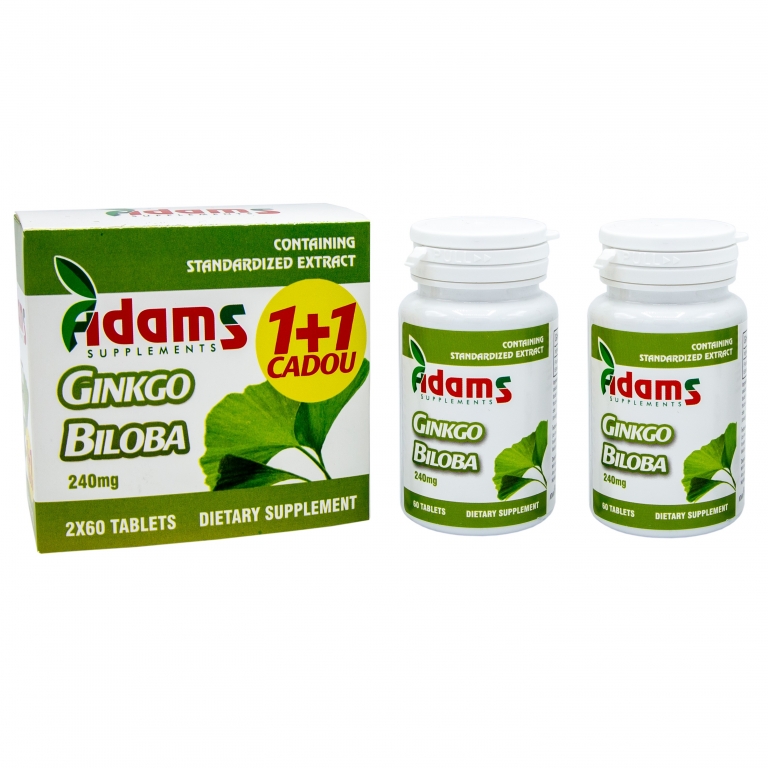 Pachet Ginkgo biloba 240mg 2x60cp - ADAMS SUPPLEMENTS