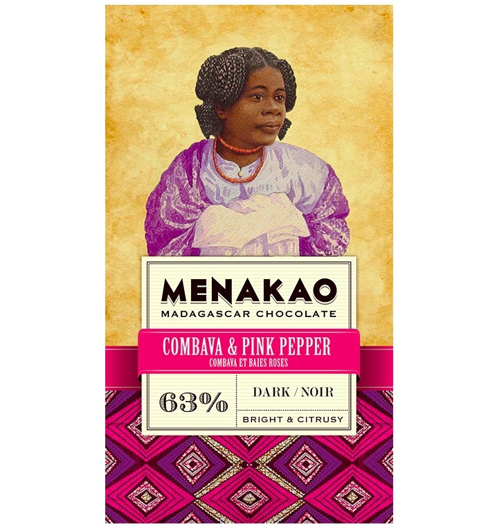 Ciocolata neagra 63% piper roz combava 75g - MENAKAO