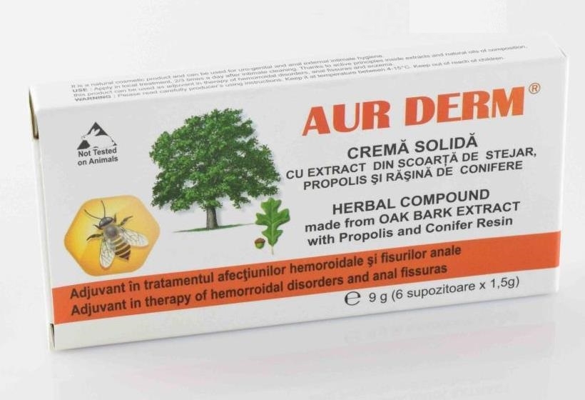 Supozitoare scoarta stejar propolis rasina conifere Aur Derm 6x1,5g - LAUR MED