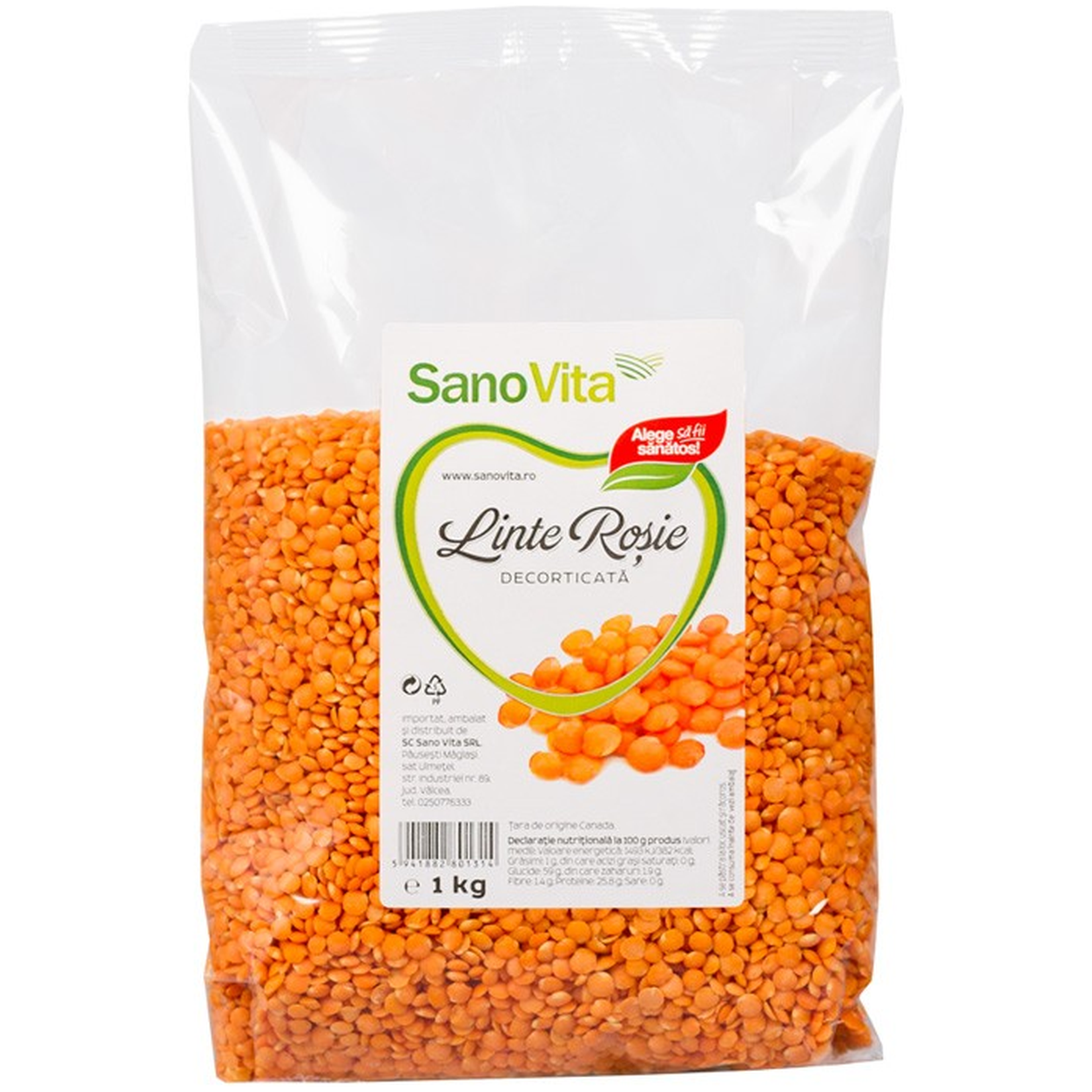 Linte rosie boabe 1kg - SANOVITA