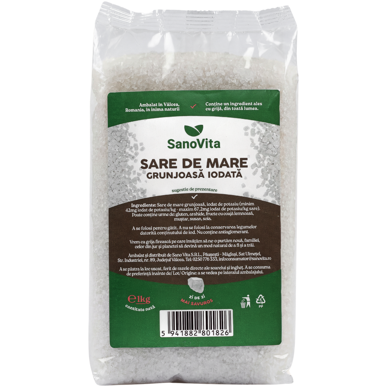 Sare mare grunjoasa iodata 1kg - SANOVITA