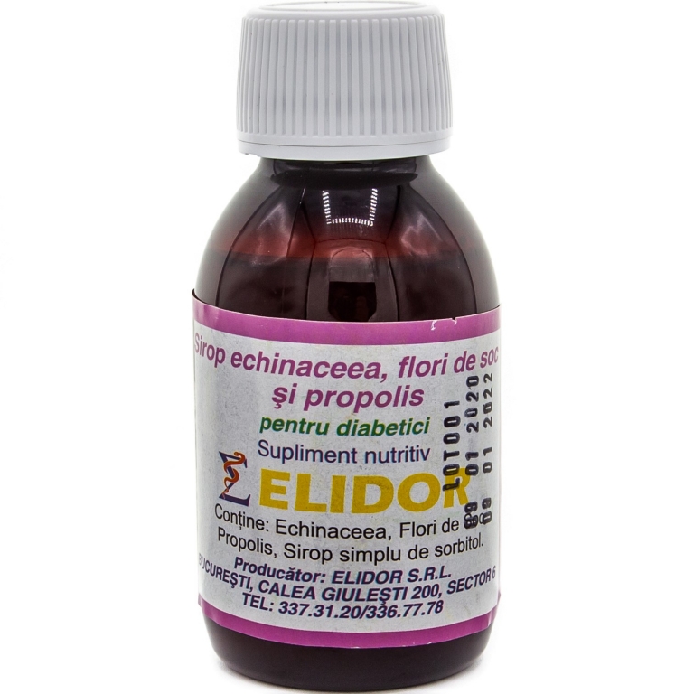 Sirop echinaceea flori soc propolis diabetici 100ml - ELIDOR