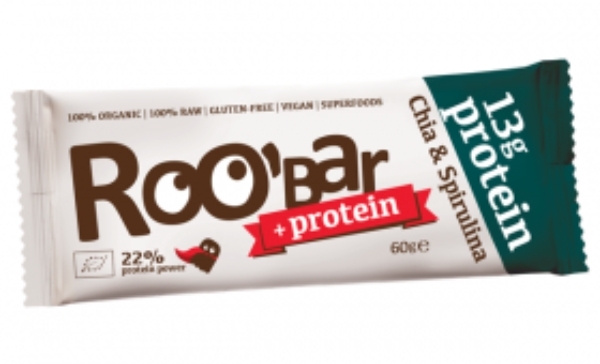 Baton proteic chia spirulina raw bio 60g - ROOBAR