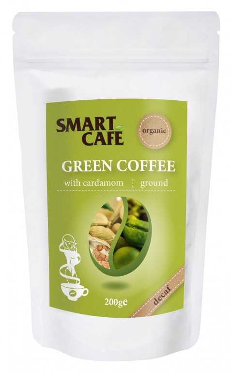 Cafea verde macinata decofeinizata cu cardamom eco 200g - DRAGON SUPERFOODS