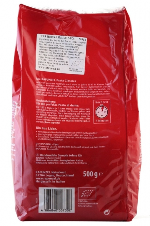 Paste fidea lata grau semola eco 500g - RAPUNZEL
