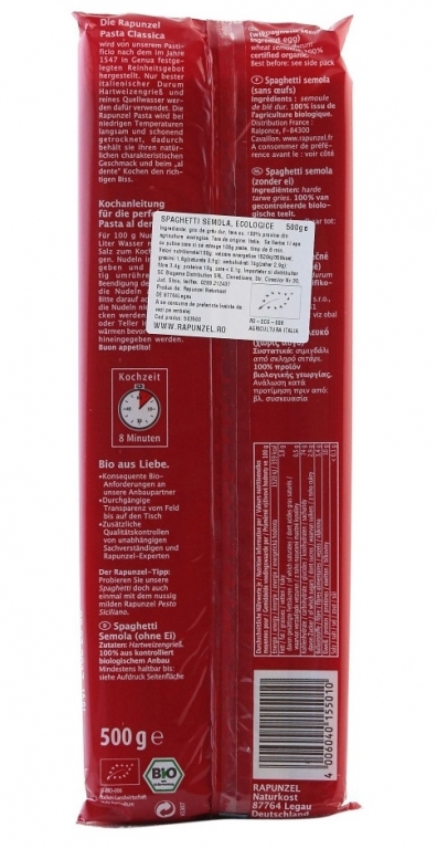 Paste spaghete grau semola eco 500g - RAPUNZEL