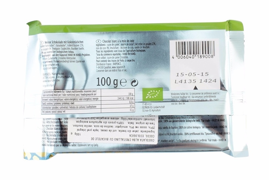Ciocolata alba cocos eco 100g - RAPUNZEL
