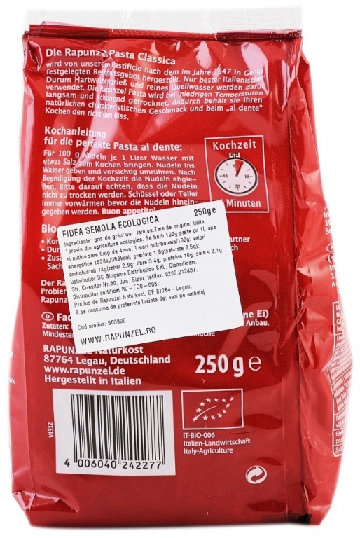 Paste fidea subtire grau semola eco 250g - RAPUNZEL