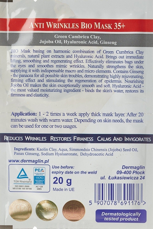 Masca antirid femei 35+ argila verde ginseng 2x10g - DERMAGLIN