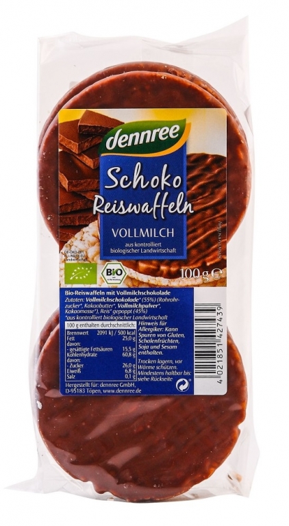 Rondele expandate orez ciocolata_lapte integral eco 100g - DENNREE