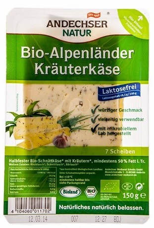 Cascaval Alpenlander fara lactoza verdeturi felii 100g - ANDECHSER