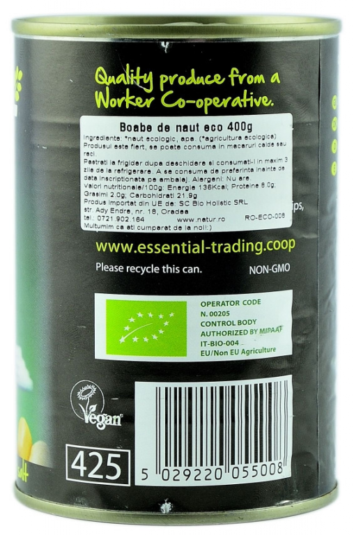 Conserva naut fara sare eco 400g - ESSENTIAL ORGANIC
